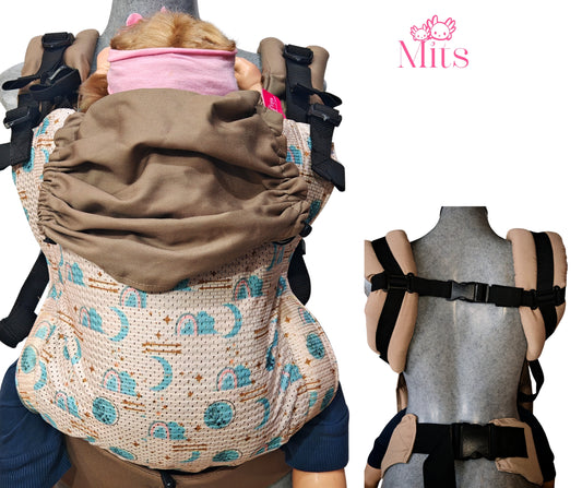 Mochila Ergonómica Talla Baby Mod. Malla Lunas Beige