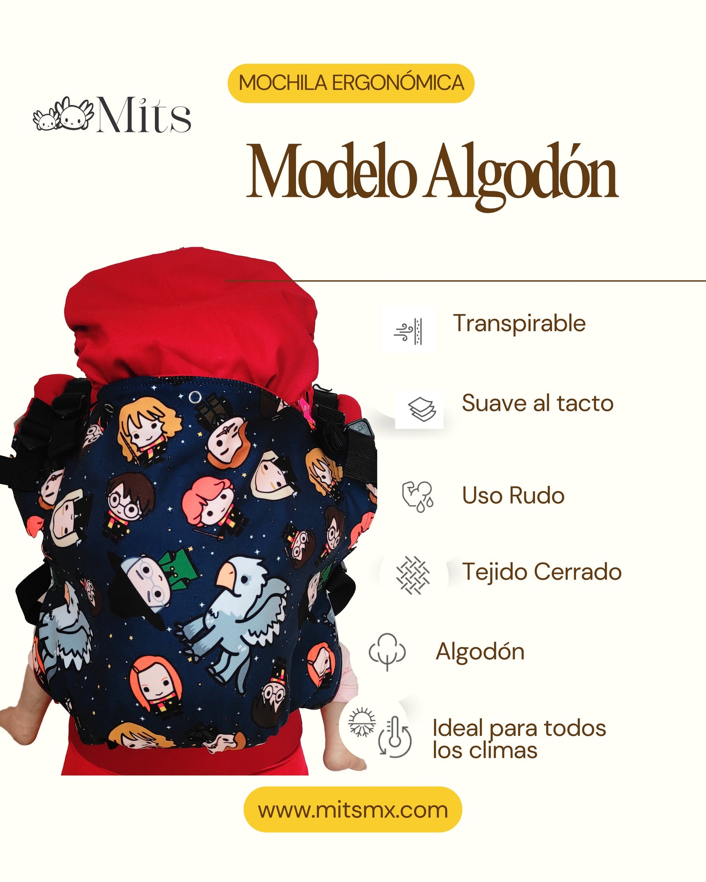 Mochila Ergonómica Mod. Algodón Turquesa