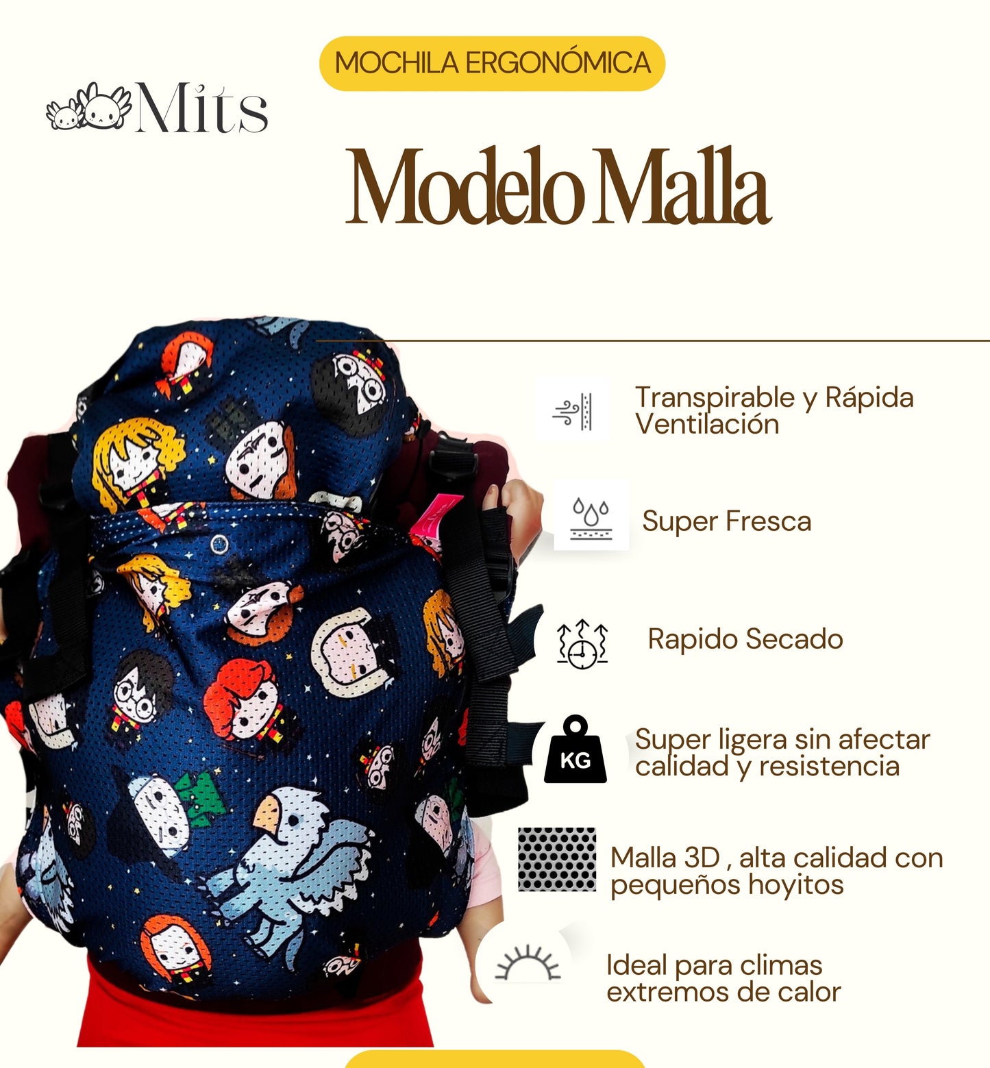 Mochila Ergonómica  Mod.Malla Negro