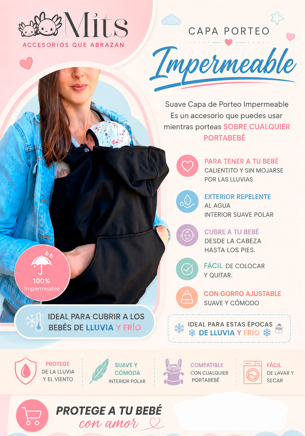 Capa de Porteo Impermeable Negro
