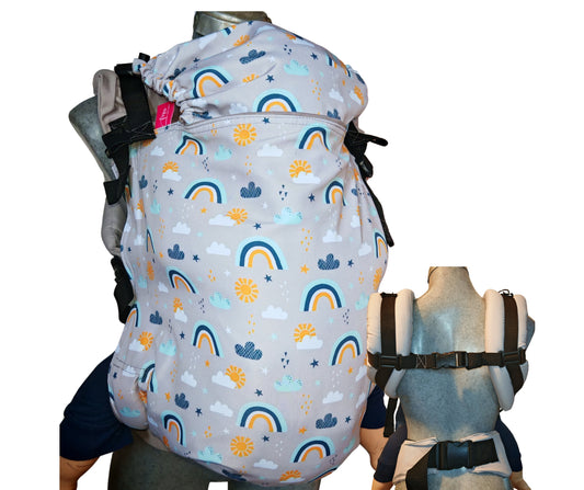 Mochila Ergonómica Talla PREMIUM PLUS Mod. Algodón NubesArcoiris