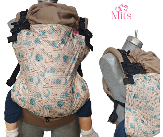 Mochila Ergonómica Talla  Baby Mod. Malla Lunas Beige