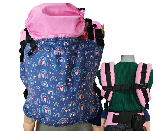 Mochila Ergonómica Talla PREMIUM PLUS Mod. Algodón Arcoiris Rosa