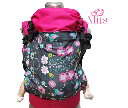 Mochila Ergonómica Talla PLUS  Baby Mod. Algodón FLORESPAJARITOS