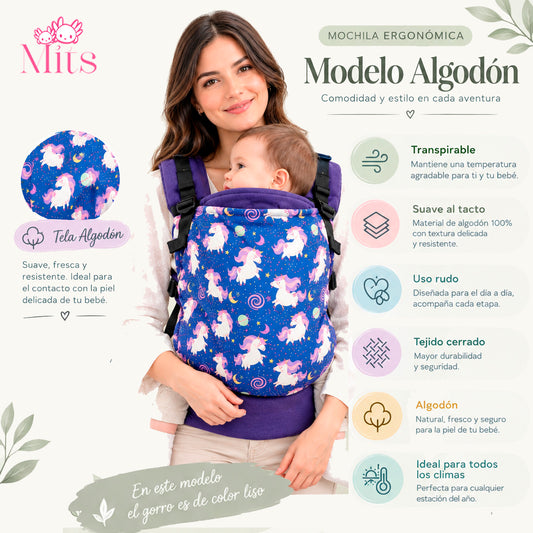 Mochila Ergonómica Linea Plus Algodón Gris Perla
