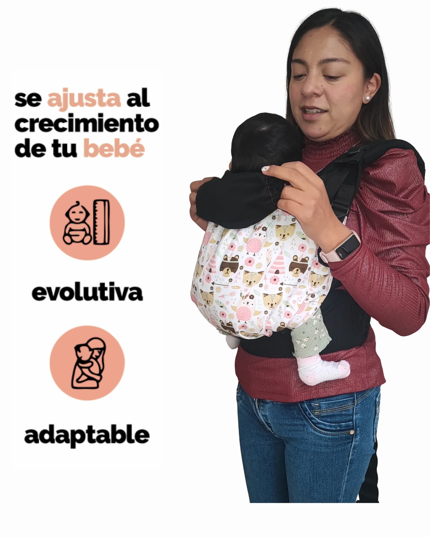 Mochila Ergonómica Talla PLUS Baby Mod. Algodón Dino
